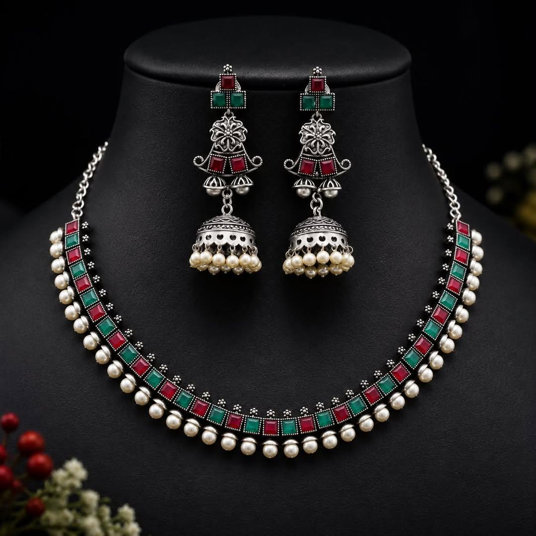 German silver necklace with earrings
